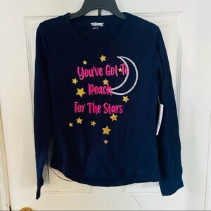 NWT WALLFLOWER navy sparkle you’ve got to reach for the stares long sleeve top